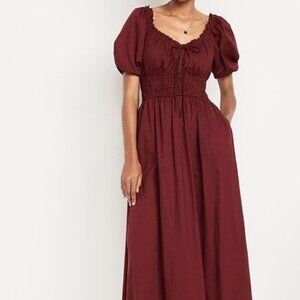 NWOT, SZ M, 100% COTTON, Fit & Flare Midi Dress, Burgundy